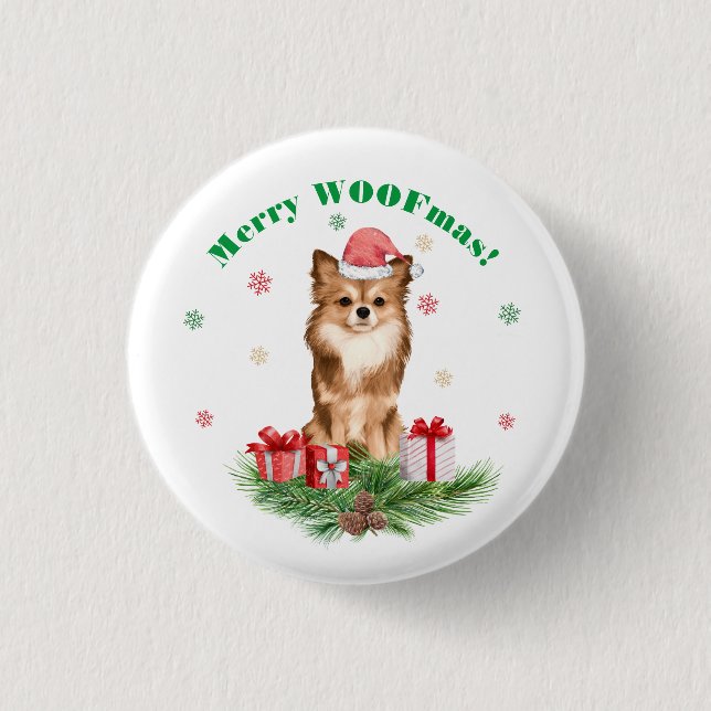 Cute Pomeranian in Santa Hat - Merry WOOFmas!  3 Cm Round Badge (Front)