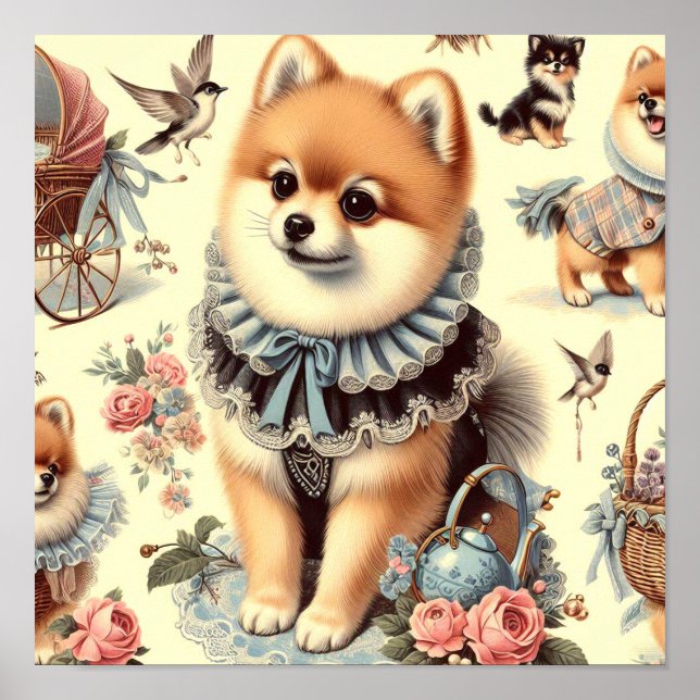 Cute Pomeranian Painting Poster (Front)