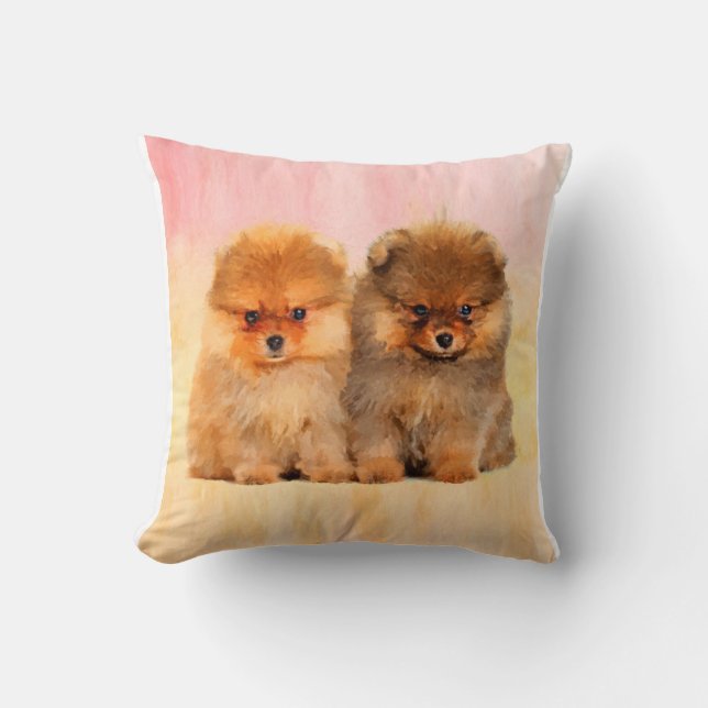 Cute Pomeranian Puppies Art Print Cushion (Front)