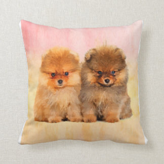 Cute Pomeranian Puppies Art Print Cushion
