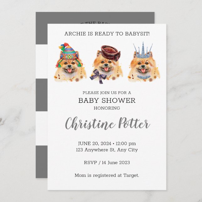 Cute Pomeranian Puppy Theme Baby Shower Invitation (Front/Back)