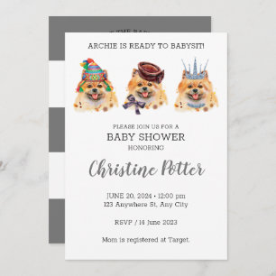 Cute Pomeranian Puppy Theme Baby Shower Invitation