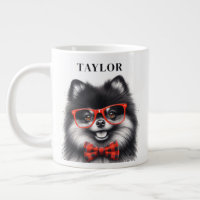 Cute Pomeranian Red Nerd Glasses Custom Name