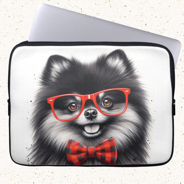 Cute Pomeranian Red Nerd Glasses Laptop Sleeve (Creator Uploaded)