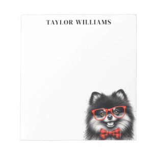 Cute Pomeranian Red Nerd Glasses Name Notepad