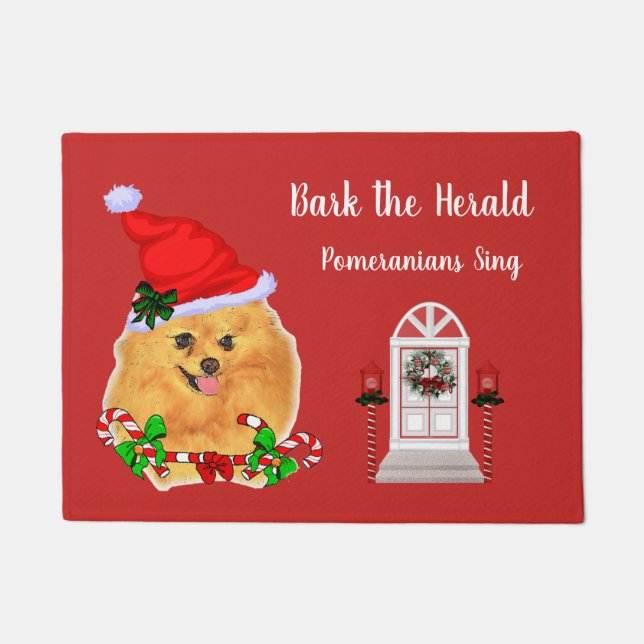 Cute Pomeranian Santa Christmas  Doormat (Front)