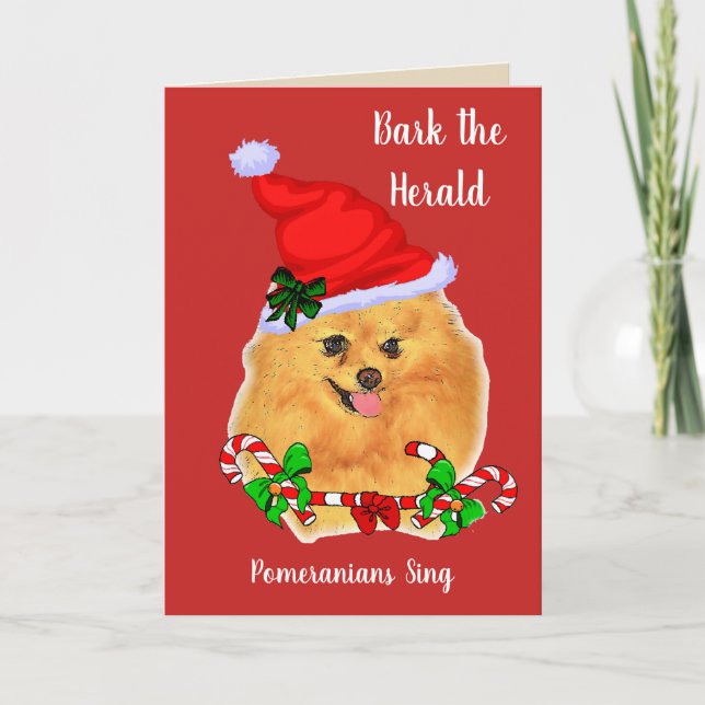 Cute Pomeranian Santa Christmas Holiday Card (Front)