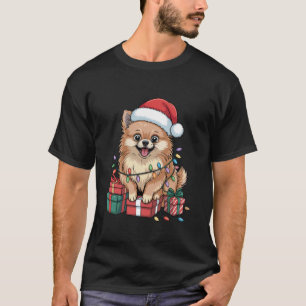Cute Pomeranian Santa Hat Christmas Pom Dog Lover  T-Shirt