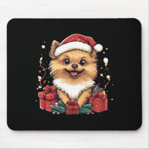 Cute Pomeranian Santa Hat Funny Christmas Pom Xmas Mouse Mat