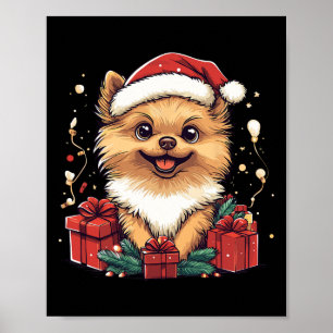 Cute Pomeranian Santa Hat Funny Christmas Pom Xmas Poster