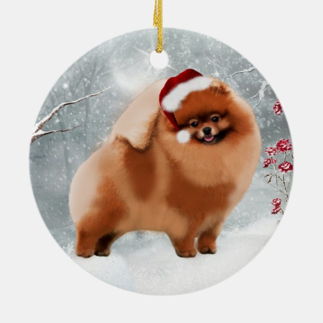 Cute Pomeranian Santa Winter Ornament (Back)