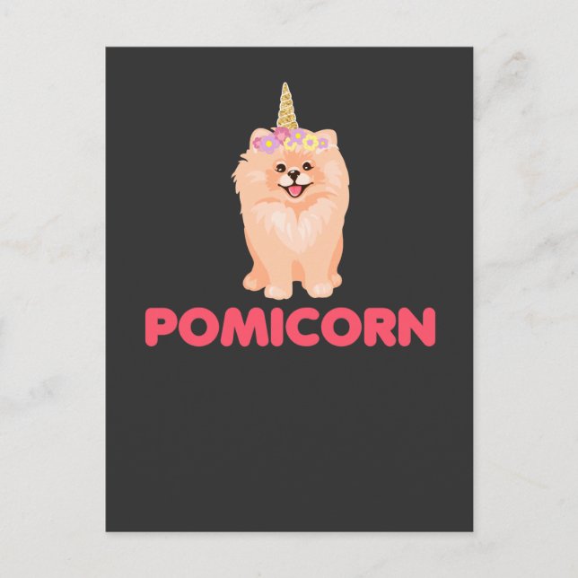 Cute Pomeranian Unicorn Dog with Flowers Postcard (Front)