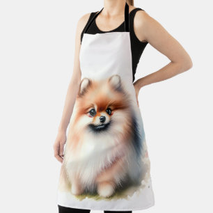 Cute Pomeranian watercolor illustration Apron