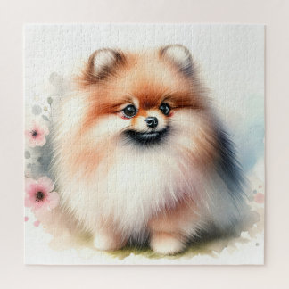 Cute Pomeranian watercolor illustration Jigsaw Puzzle