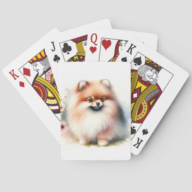 Cute Pomeranian watercolor illustration Playing Cards (Back)