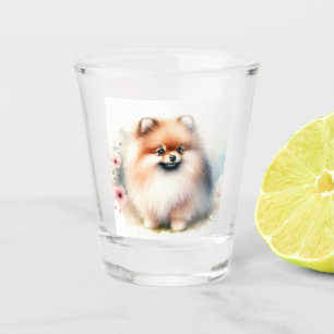 Cute Pomeranian watercolor illustration Shot Glass