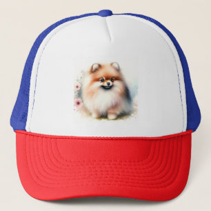 Cute Pomeranian watercolor illustration Trucker Hat