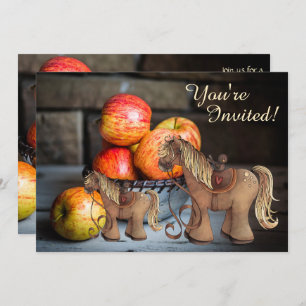 Cute Ponies and Apples Fall Horse Baby Shower Invitation