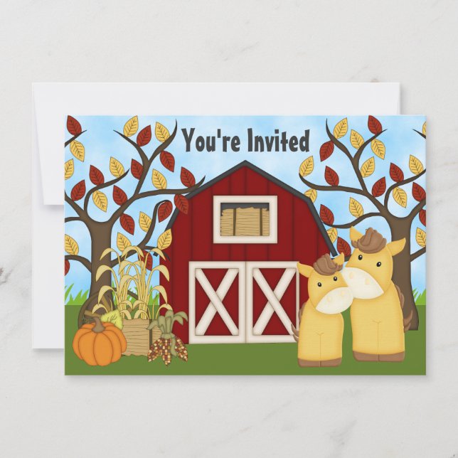 Cute Ponies and Barn Autumn Horse Baby Shower Invitation (Front)