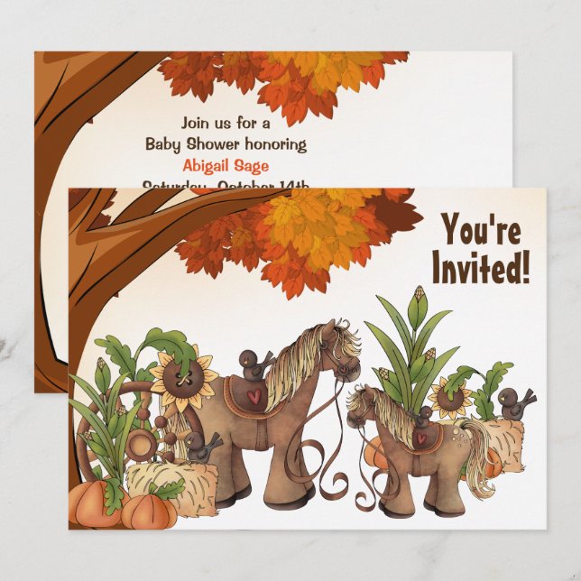 Cute Ponies Autumn Horse Baby Shower Invitation (Front/Back)
