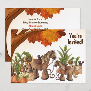 Cute Ponies Autumn Horse Baby Shower Invitation