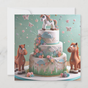CUTE PONIES THEMED BIRTHDAY CAKE  INVITATION