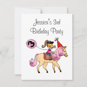 Cute pony and 3rd birthday girl party invitation