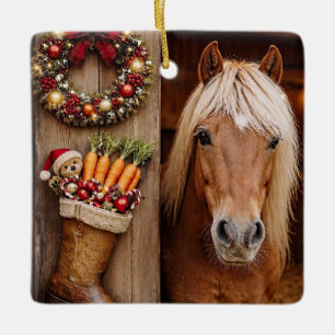 Cute Pony and Christmas Boot Stocking Ceramic Ornament