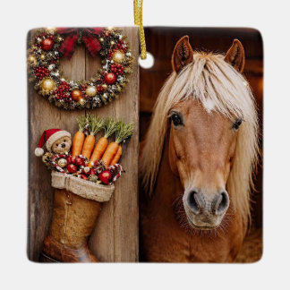 Cute Pony and Christmas Boot Stocking Ceramic Ornament
