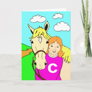 Cute Pony and Girl Birthday Card