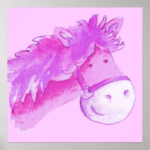 Cute pony art pink square poster print