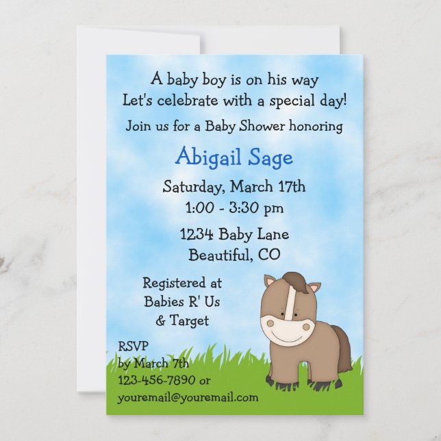 Cute Pony Baby Shower Invitation for Boys (Front)