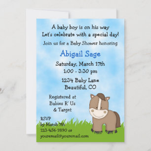 Cute Pony Baby Shower Invitation for Boys