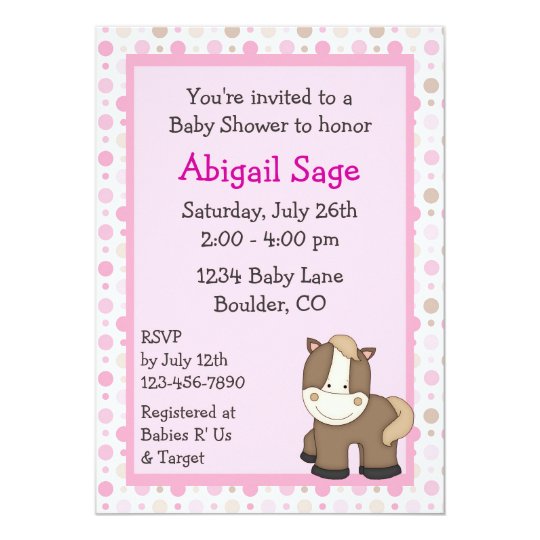 Cute Pony Baby Shower Invitations for Girls