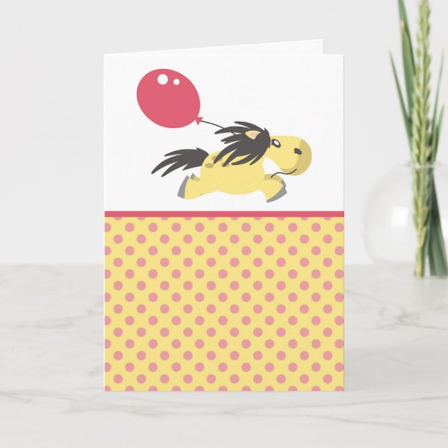 Cute Pony & Balloon Greetings Card (Front)
