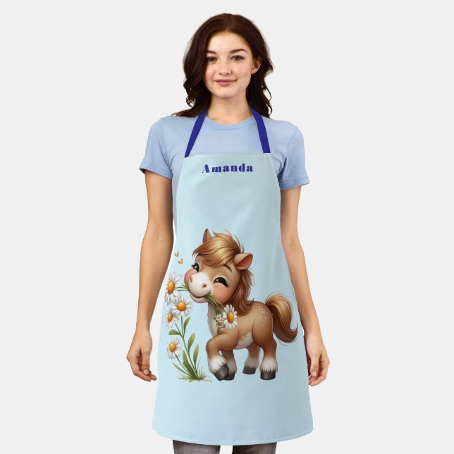 Cute Pony Eating Daisies Apron (Worn)