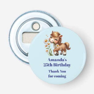 Cute Pony Eating Daisies Birthday Thank You Bottle Opener