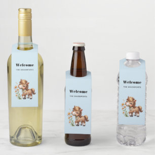 Cute Pony Eating Daisies Bottle Tag