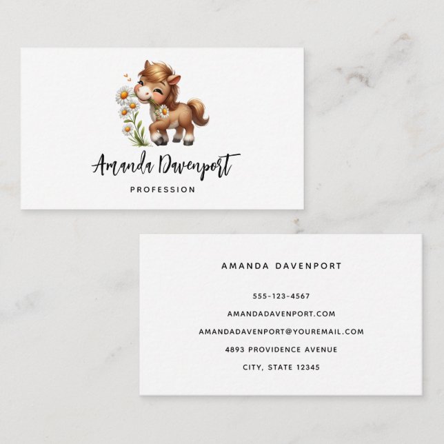 Cute Pony Eating Daisies Business Card (Front/Back)