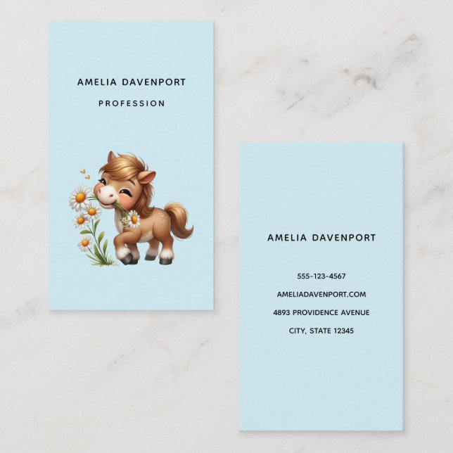 Cute Pony Eating Daisies Business Card (Front/Back)