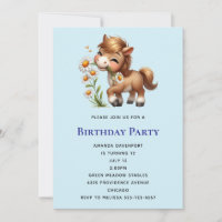 Cute Pony Eating Daisies Horseback Riding Birthday