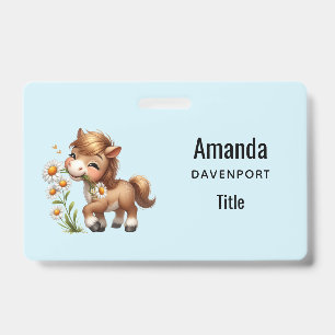 Cute Pony Eating Daisies ID Badge