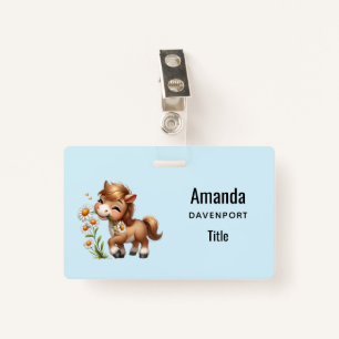 Cute Pony Eating Daisies ID Badge