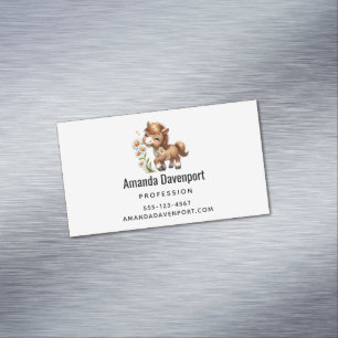 Cute Pony Eating Daisies Magnetic Business Card