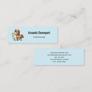 Cute Pony Eating Daisies Mini Business Card