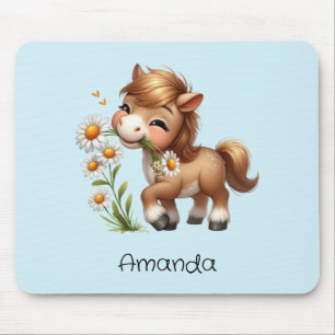Cute Pony Eating Daisies Mouse Mat