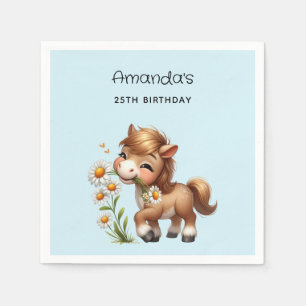 Cute Pony Eating Daisies Party Napkin