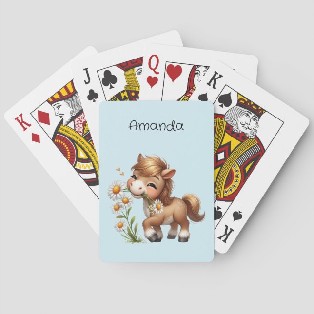 Cute Pony Eating Daisies Playing Cards (Back)
