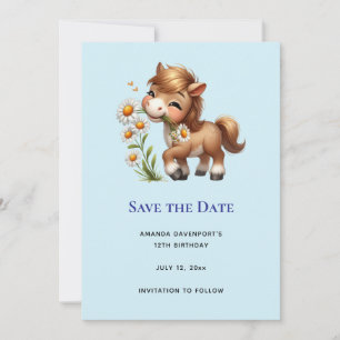 Cute Pony Eating Daisies Save The Date
