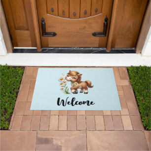 Cute Pony Eating Daisies Welcome Doormat